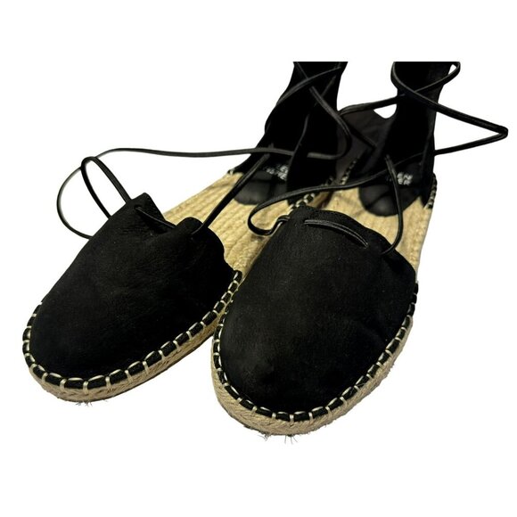 Eileen Fisher ESPADRILLES Black Suede d'Orsay Laced Close Toe Sandals Bk Zip 6M - Picture 2 of 7